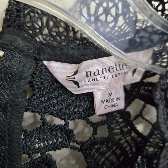 NANETTE LEPORE Womens Lace Cutout Shell Size M Top Black sleeveless Zip back - Picture 5 of 10